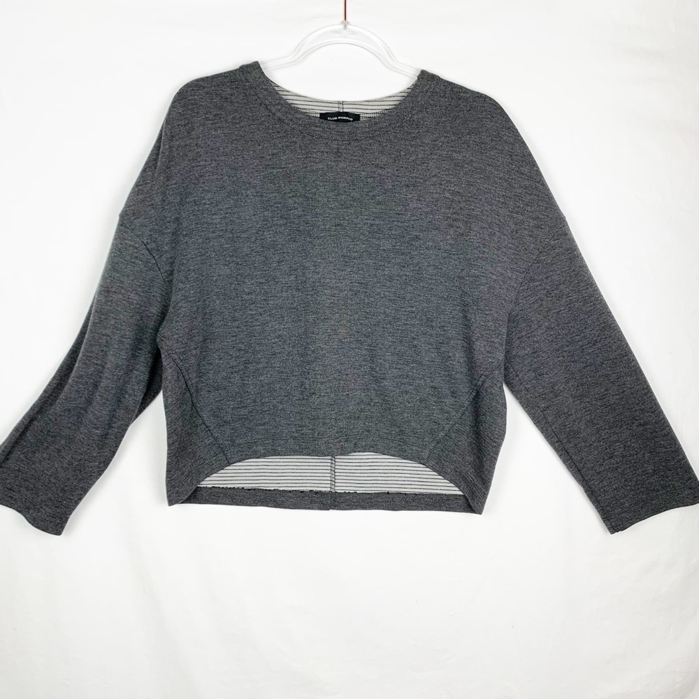 Club Monaco Double-faced Pullover Charcoal Gray Drop Shoulder Cropped sz M